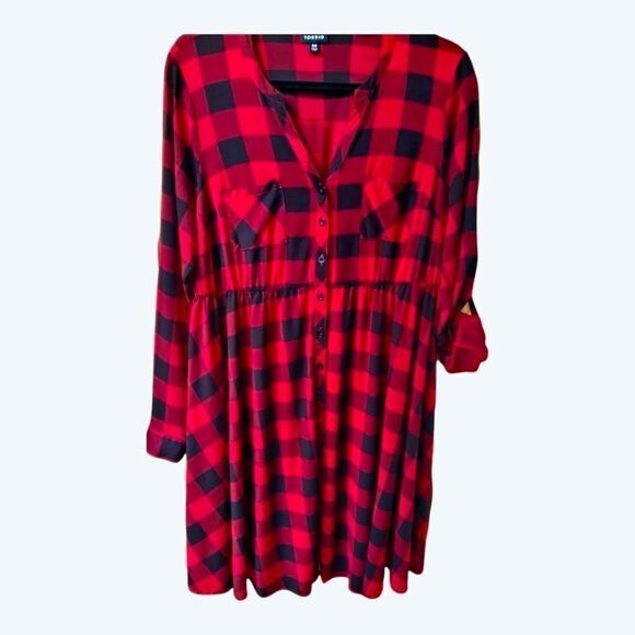 TORRID Maroon & black plaid challis button front midi dress Size M/L New - Picture 6 of 16